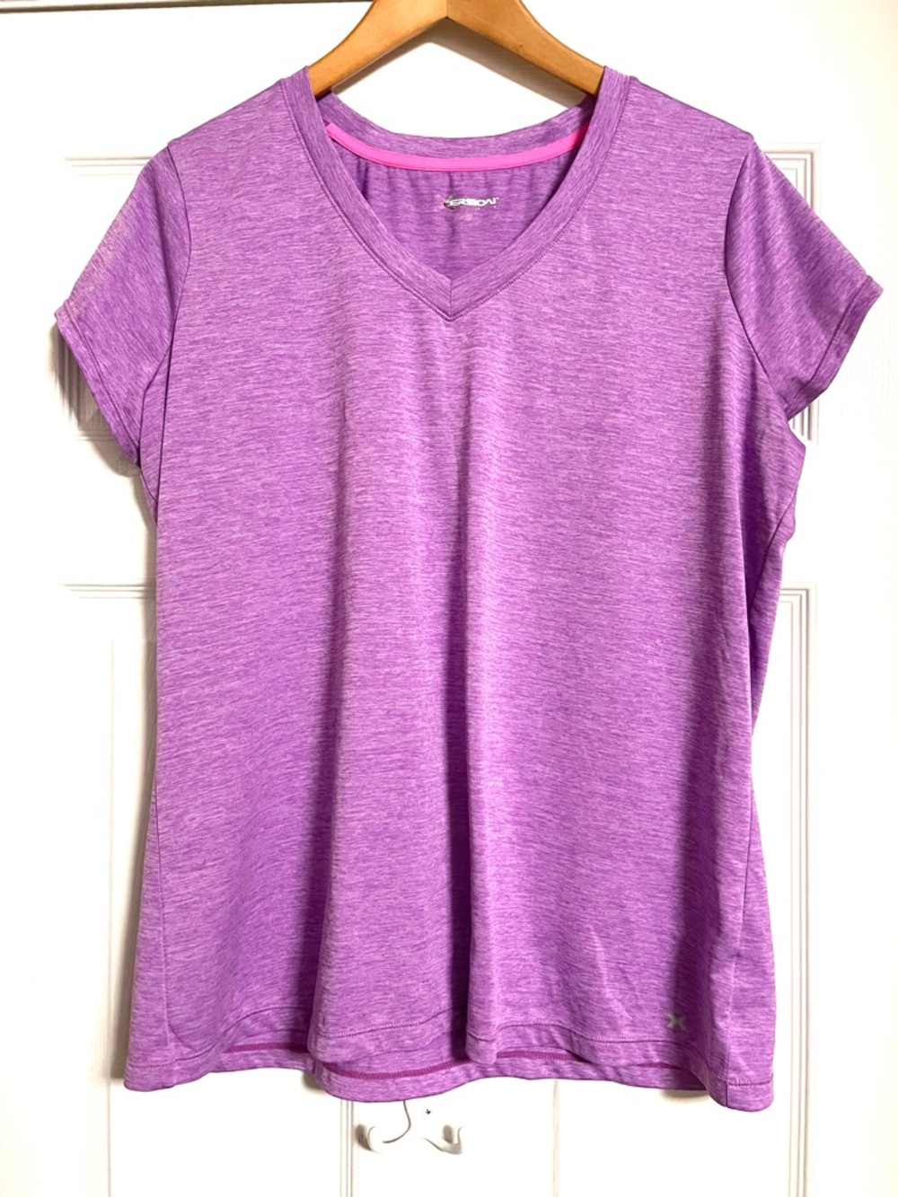 Xersion Purple Heather V-Neck Short Sleeve Performance Tee